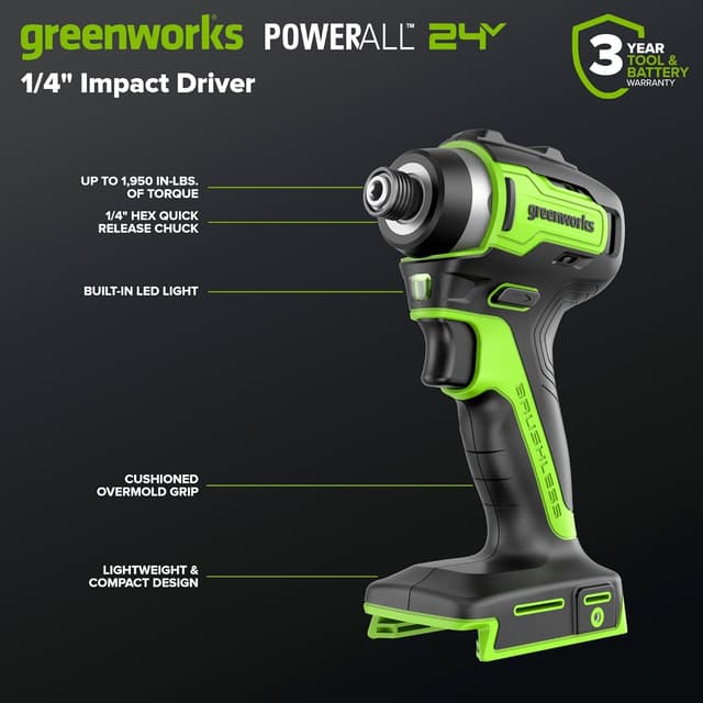 Thumbnail 6 de Greenworks 24V Combo trapano avvitatore 45 Nm + avvitatore a impulsi 220 Nm Brushless CK321 con 2 batterie USB‑C 2.0Ah
