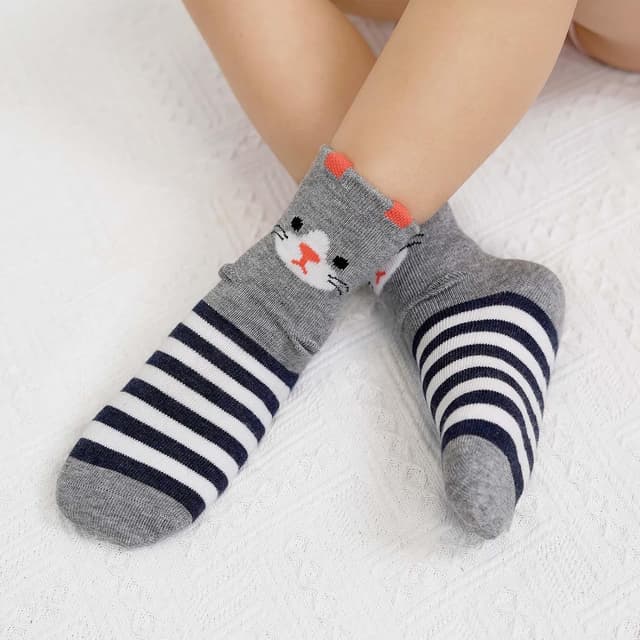 Detalle 2 de LOFIR Chaussettes fantaisie coton pour filles – modèle animal chat/chien, lot de 5 paires