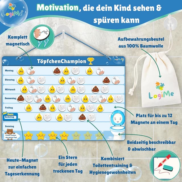 Detalle 2 de LogiMe Töpfchentraining mit 116 Magneten – Belohnungssystem für Kleinkinder