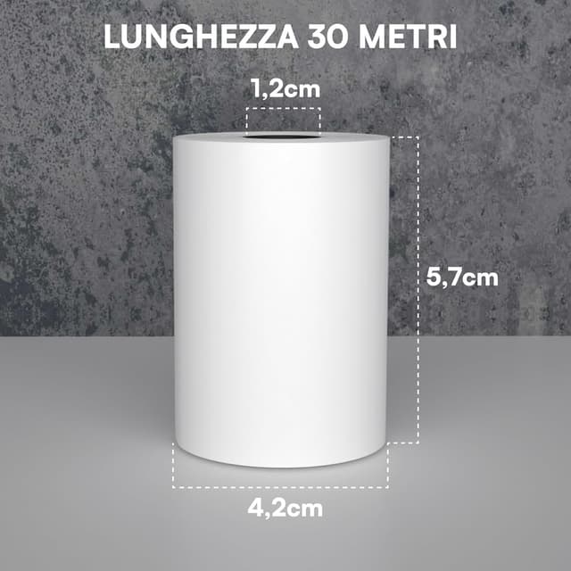 Detalle de Rotoli termici per registratori di cassa: 20 rotolini omologati 57 mm x 30 m, diametro 42 mm (senza BPA) compatibili Nexi Axerve Ingenico