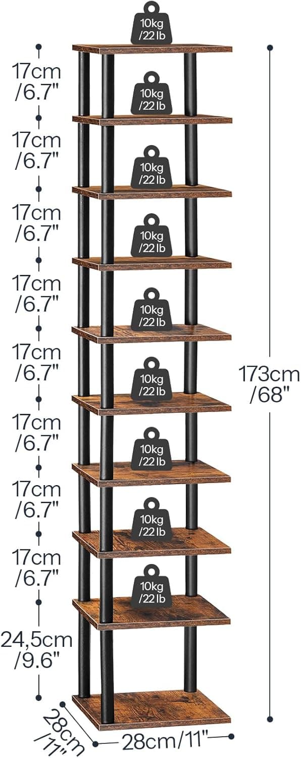 Detalle de HOOBRO scarpiera a 10 livelli EBF32XJ01, scaffale portascarpe e portaoggetti 28 x 28 x 173 cm in marrone vintage e nero