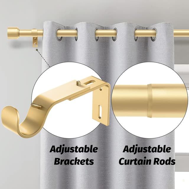 Detalle 2 de GEEBOBO 2-Pack Gold Adjustable Curtain Rods (66–120 inch) for Wall Mount Windows
