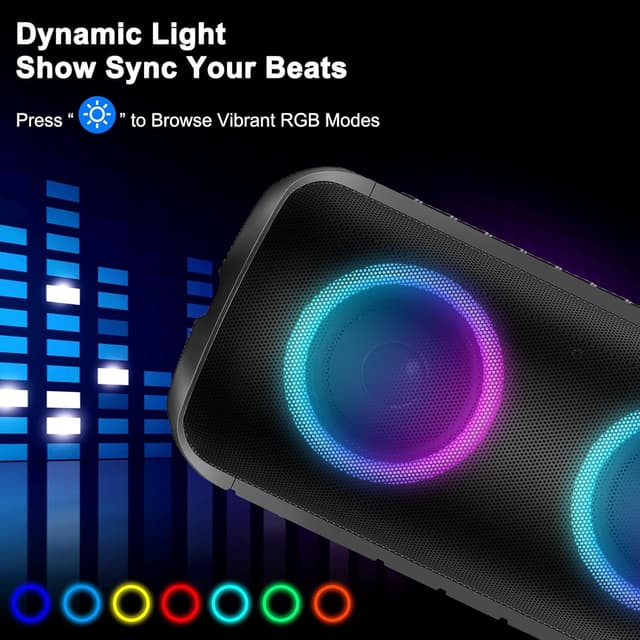 Thumbnail 6 de Dyurwa Portable Bluetooth Speaker (24W Stereo Sound, Bluetooth 5.3, IPX6, 12H playtime) with RGB lights and built-in mic