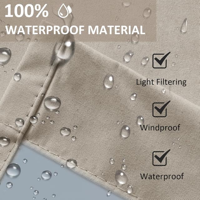 Detalle de LiveGo Outdoor Waterproof Curtains with Stainless Steel Grommets (2 Panels) for Porch, Pergola & Garden, Beige, 140 x 213cm