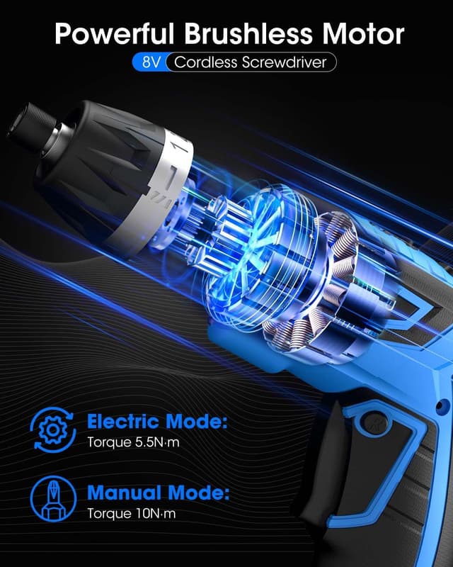 Detalle de Cordless Screwdriver 8V 10Nm Max Torque Electric Screwdriver Set (47-Piece, 6+1 Settings)