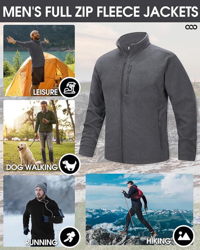 Detalle 2 de 33,000ft Herren-Fleecejacke mit Stehkragen – leichte Warmjacke für Übergang, Outdoor & Freizeit