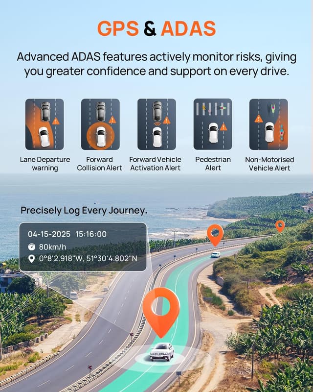 Thumbnail 6 de 70mai A800SE Dual Dash Cam (Front 4K + Rear 1080P) with GPS, WiFi, ADAS and 128GB microSD