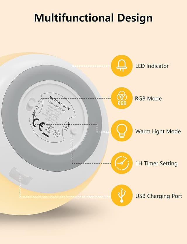 Thumbnail 6 de MediAcous Night Lights 2000mAh Rechargeable Baby Night Light with 7 Colours, Dimming & 1 Hour Timer