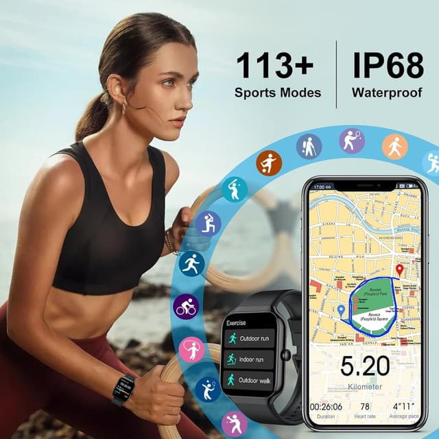 Thumbnail 6 de Jugeman Smartwatch 1,96" con chiamate Bluetooth 5.3, cardiofrequenzimetro, 113+ sport e IP68