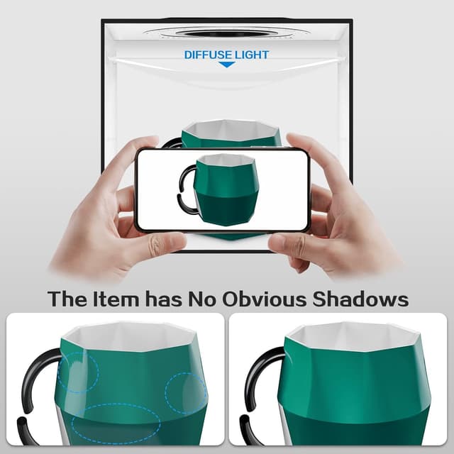 Detalle 2 de PULUZ 30cm Light Box Photo Box Studio Kit with adjustable LED lights and 6 PVC backdrops