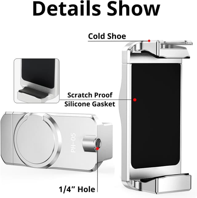 Detalle 2 de HAFOKO OM6 Metal Magnetic Phone Holder with Cold Shoe for Microphone (Tripod Mount Compatible with DJI OM 6/OM 5/OM 4)