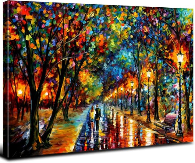 Detalle de Abstract Colourful Landscape Wall Art (12x16 inch) Canvas Print of a Couple Walking in Rain