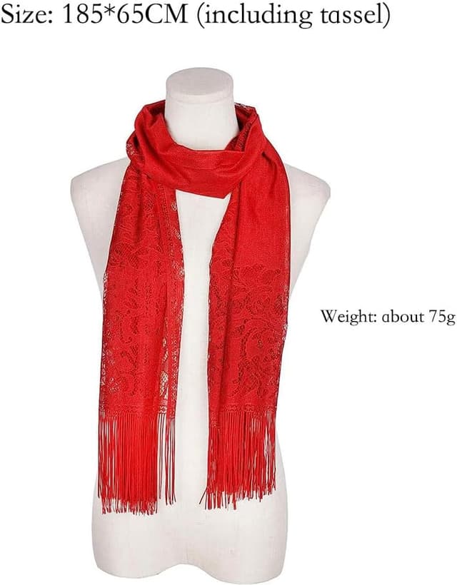 Detalle 2 de RY-EARL femme écharpe en dentelle crochet avec franges 185 × 65 cm (avec gland) pour cérémonies
