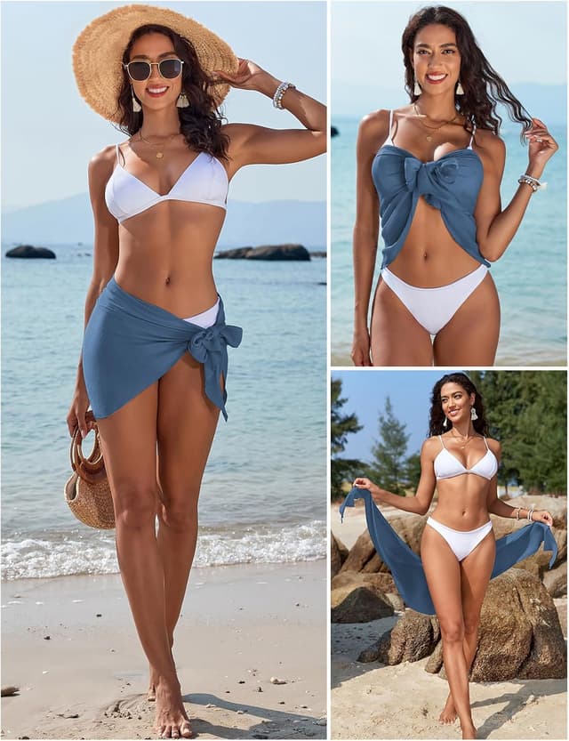 Detalle de Tuopuda pareo donna da mare 180 x 55 cm: copricostume sarong corto elegante per spiaggia, piscina e viaggio