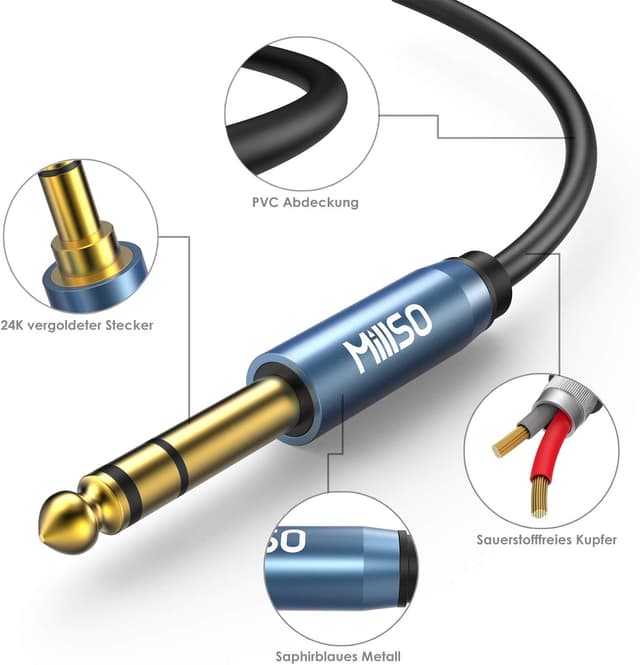 Thumbnail 6 de MillSO 6.35mm to 3.5mm Stereo Adapter (3M Aux Audio Cable) for Headphones, Speakers & Home Cinema