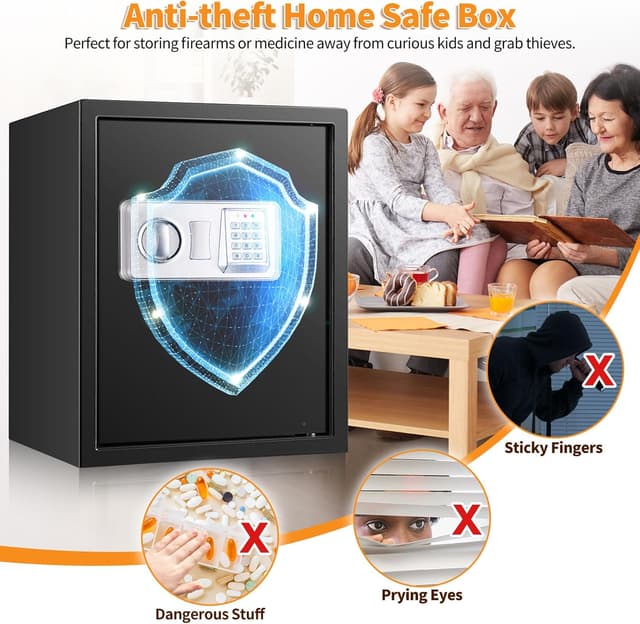 Detalle de Mejasg Large Fireproof Safe for Home (52L) with Alarm, Silent Mode & A4 Fireproof Bag