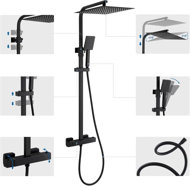 Thumbnail 6 de Auralum Auralum Duscharmatur Schwarz Thermostatset