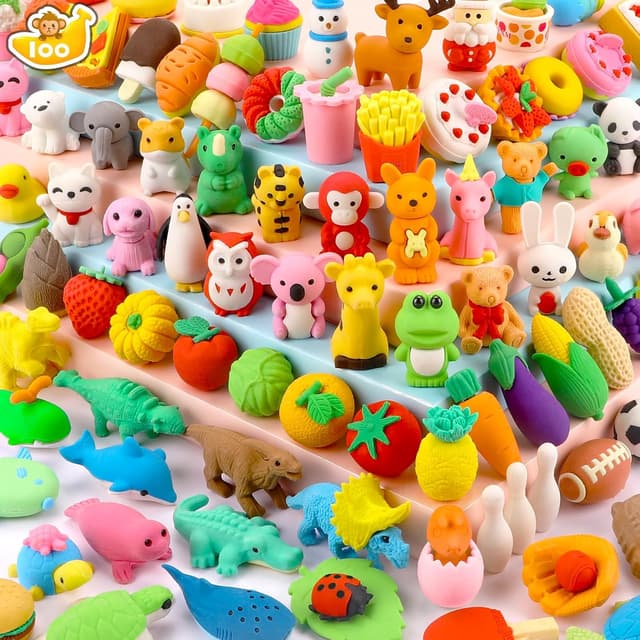 Detalle de HINZER 100 Pack Animal Erasers for Kids (3D Puzzle Erasers) for Classroom Rewards & Prizes