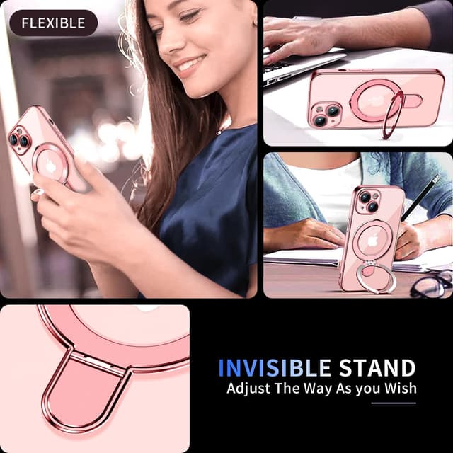 Detalle de Pmteyoim Magnetic for iPhone 15 Case with Invisible Stand (MagSafe Compatible) – Pink