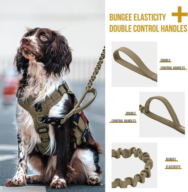 Detalle de OneTigris Tactical Dog Training Bungee Leash with 2 Control Handles (Quick Release Nylon Leads Rope)