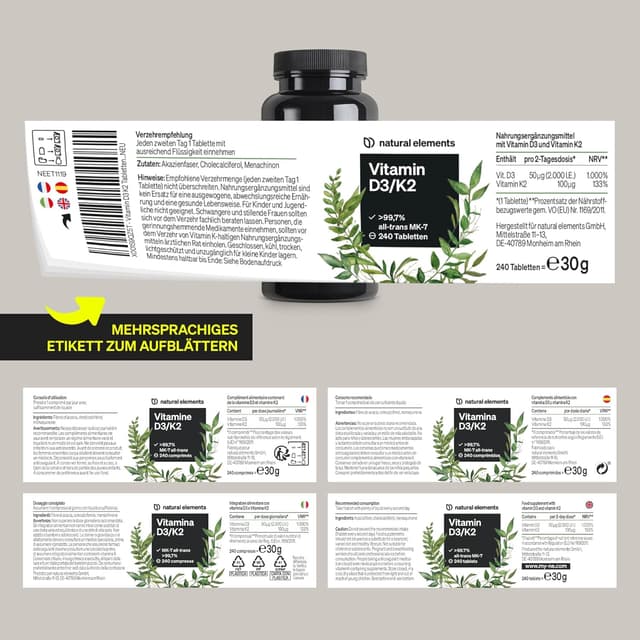 Thumbnail 5 de Natural Elements Vitamin D3 + K2 Tabletten 240 mg?
