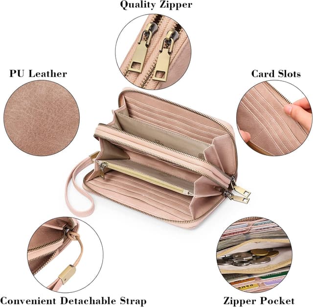 Detalle de GAEKEAO Women’s Double-Zip Phone Clutch Wallet with RFID Blocking Wristlet Strap