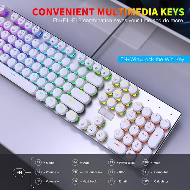 Detalle 2 de HUO JI E-Yooso Z-88 Wired Typewriter-Style Mechanical Gaming Keyboard (Blue Clicky) with RGB, USB-C