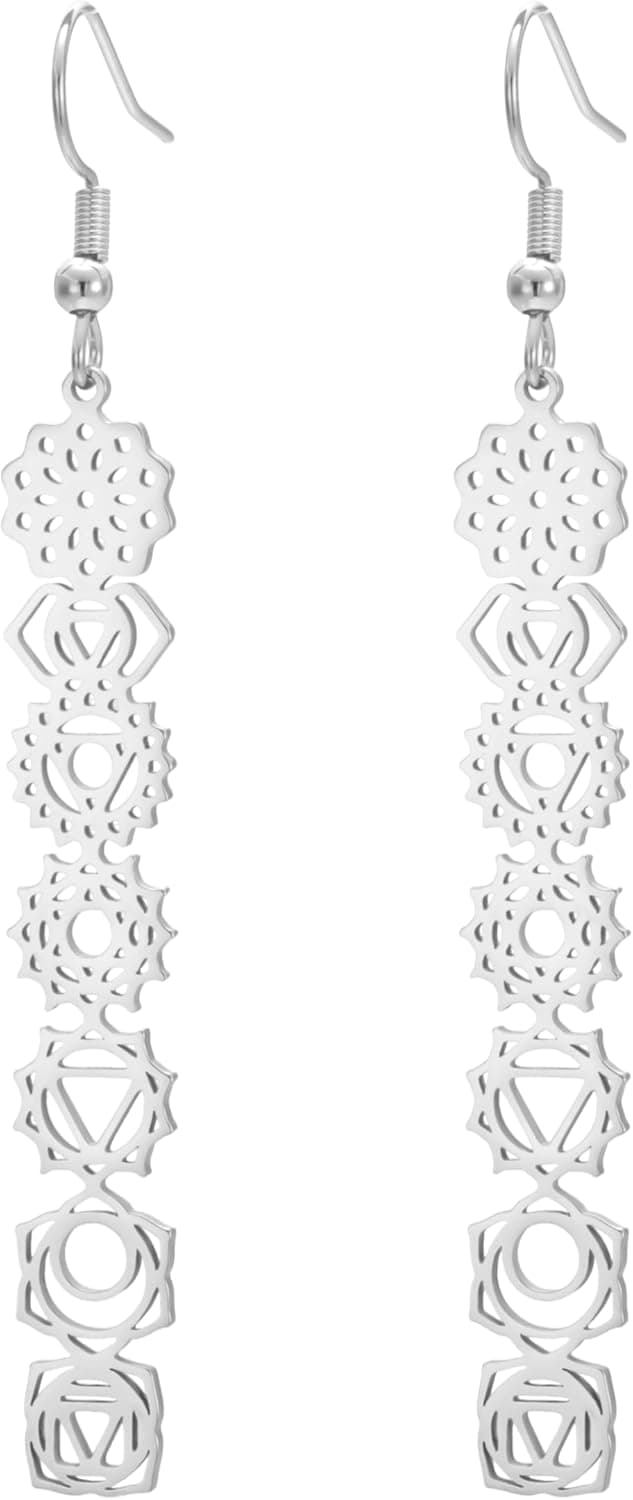 Detalle de Dreamtimes 7 Chakra-Ohrringe aus Edelstahl für Frauen mit spirituellem Heilungsanhänger