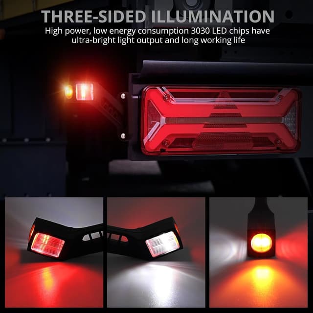 Detalle de Justech 2er-Set LED Seitenmarkierungsleuchten (12–30 V, IP65) in Weiß/Rot/Amber für Anhänger