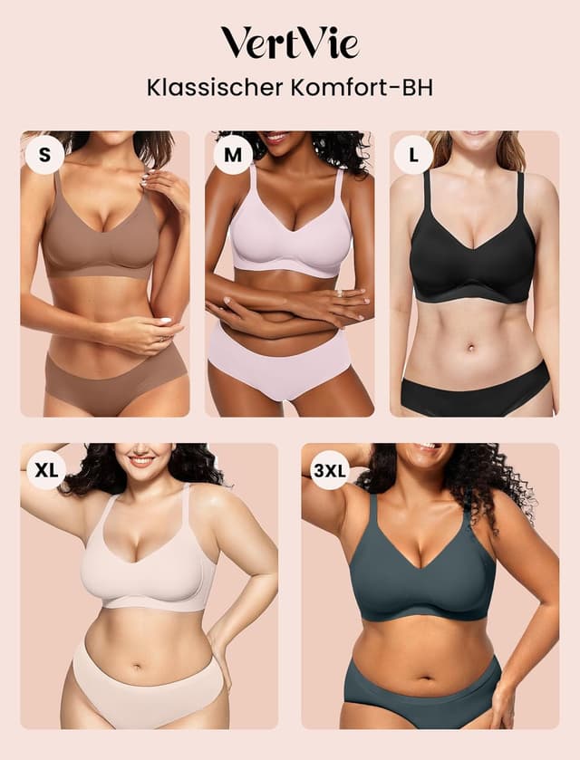 Detalle de Vertvie Nahtloser Damen-BH ohne Bügel mit Soft-Polstern und V-Ausschnitt (seamless)