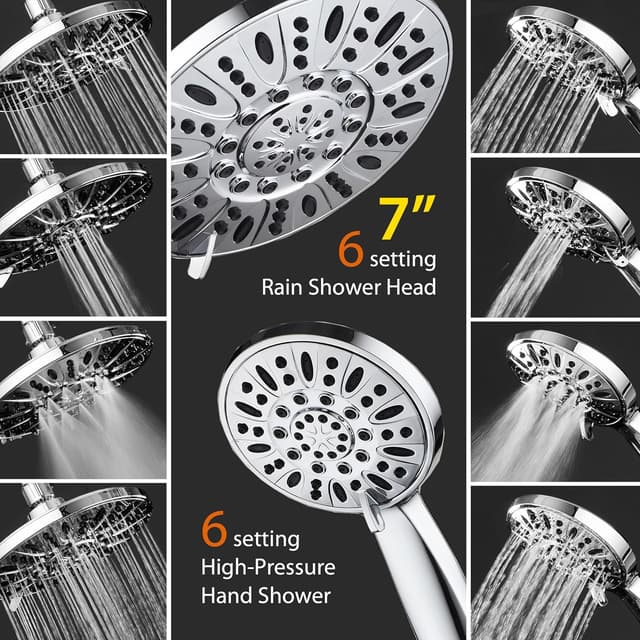 Detalle de AquaDance 7" Premium High Pressure 3-Way Rainfall Combo (3328) with 6-Setting Hand Shower