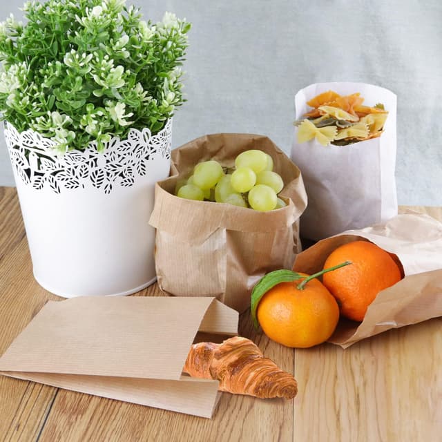 Detalle de PACKRA Kraftpapier-Tüten & Geschenktüten (100 Stück) 15 x 27 x 6 cm, Vintage – Umschläge für Weihnachtsgeschenke