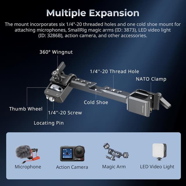 Detalle de SMALLRIG 5337 verstellbare Kamera-Monitorhalterung für DJI RS-Serie mit NATO-Schnellverschluss