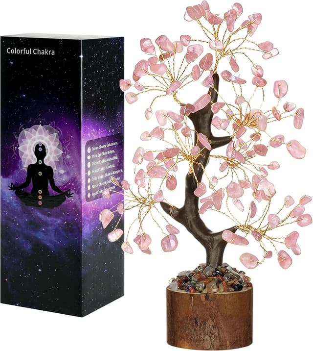 Detalle de Vicloon Arbre en Cristal Rose « Arbre de Vie » en pierres naturelles — décor Feng Shui pour calme et prospérité