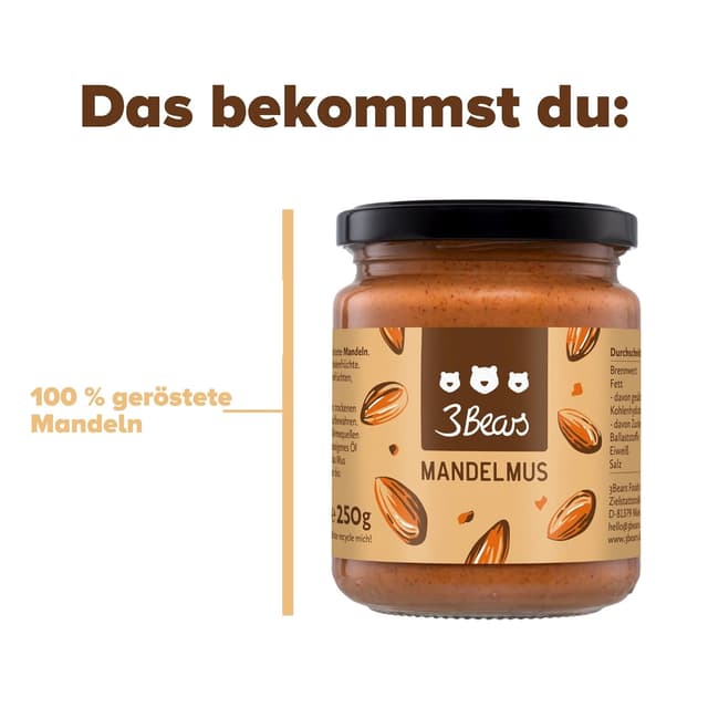 Thumbnail 6 de 3Bears Mandelmus (100% geröstete Nüsse) – glutenfrei & vegan, cremig und intensiv, 4 x 250 g