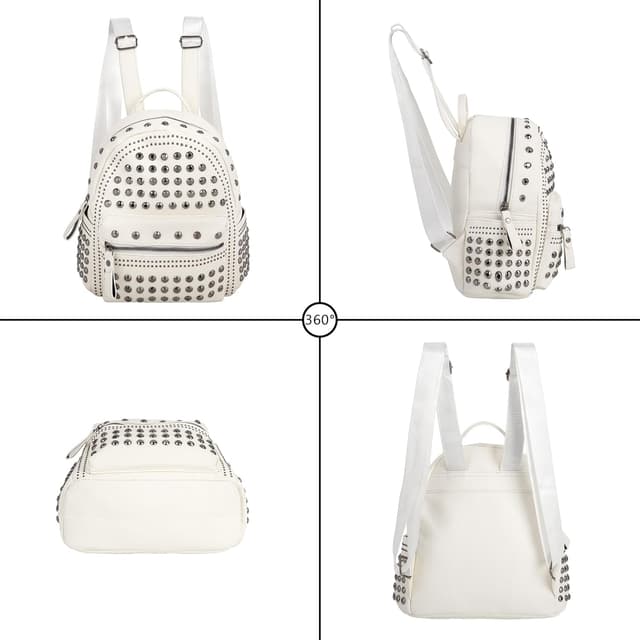 Detalle de MilyaDE Nieten Mini-Rucksackhandtasche als Daypack für Damen & Herren – Kunstleder/Polyester