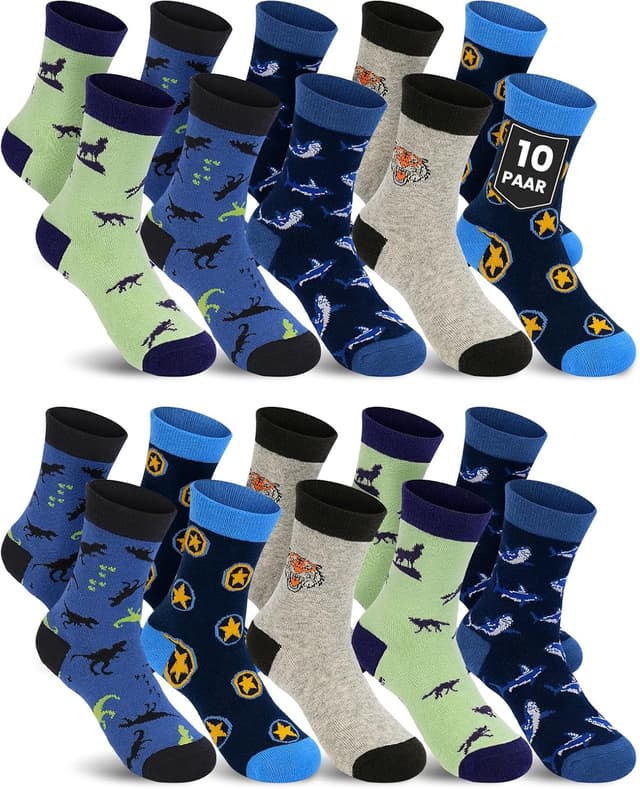 Detalle de Kyopp 10 Paar Kinder-Socken für Mädchen & Jungen – klassisch, lustige Crew Socks aus Baumwolle