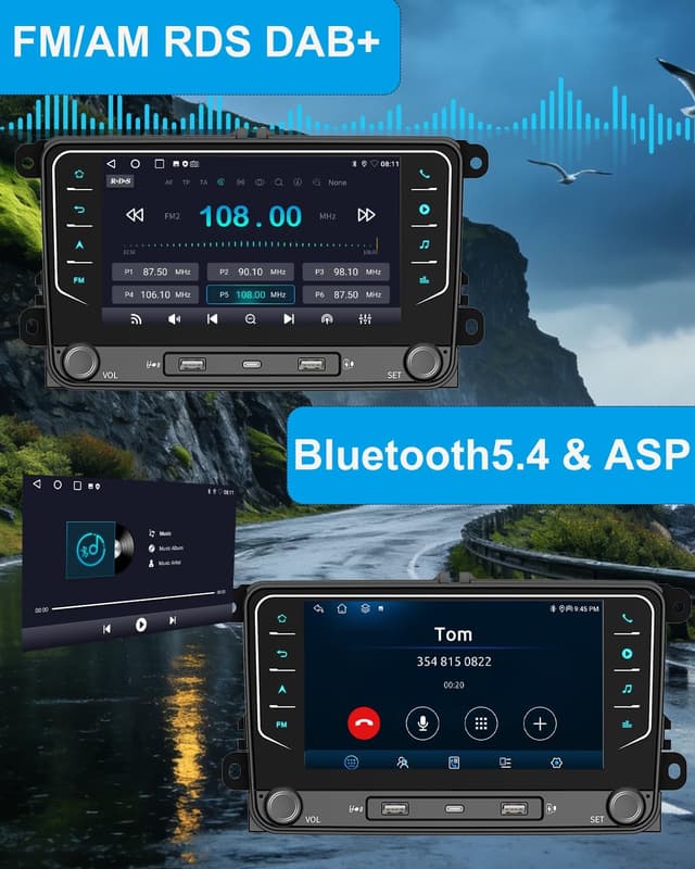 Thumbnail 6 de ESSGOO 4+64G Android 15 Wireless CarPlay & Android Auto 2-DIN 7-inch Car Stereo for VW Golf, Polo, Caddy & more