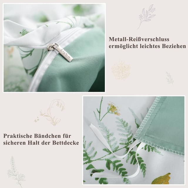 Thumbnail 5 de Aisbo Bettwäsche 135x200 4teilig Blumen Grün