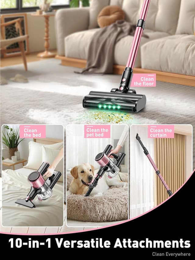 Detalle de SUXIANGVAC Cordless Vacuum Cleaner (45Pa suction, 500W motor, up to 45 minutes) in Pink