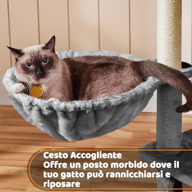 Thumbnail 6 de Yaheetech Albero per gatti alto 174 cm con 7 punti graffianti, 3 piattaforme e scala a più livelli (grigio chiaro)