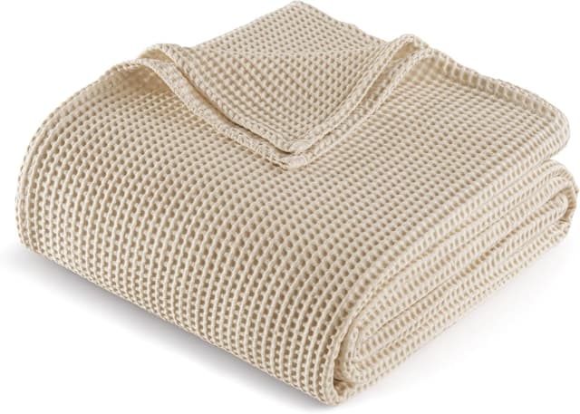 Detalle de Plaid couverture en coton gaufré 100% kaki 220x240 cm