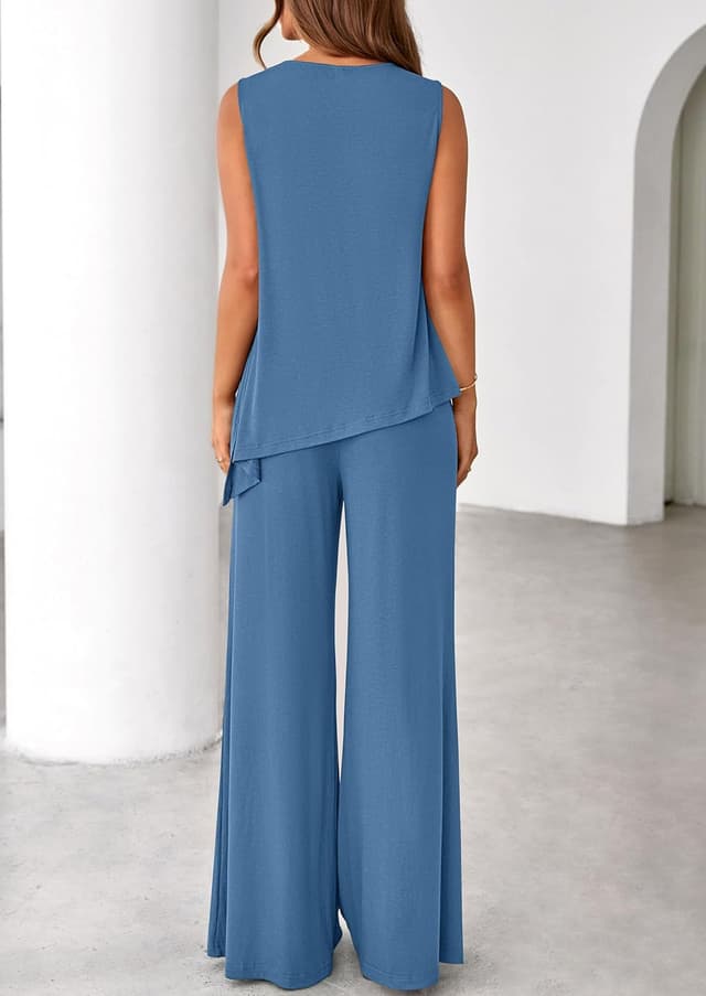 Detalle 2 de PRETTYGARDEN Women’s 2026 Two-Piece Lounge Set with Asymmetrical Split Tank Top and Wide-Leg Pants