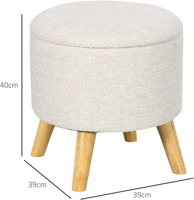 Thumbnail 6 de HOMCOM Pouf Rond Repose-Pieds Tabouret avec Coffre de Rangement