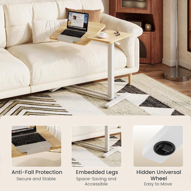 Detalle de FLEXISPOT Tavolino Laterale regolabile in altezza per laptop e letto, piano inclinabile (80×40 cm)