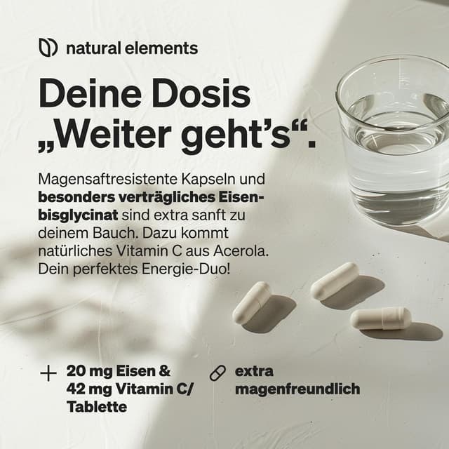 Detalle de natural elements Eisen 20 mg Kapseln, 180 Stk. 💊