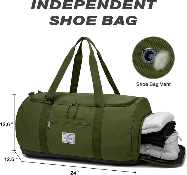 Detalle 2 de Lyweem 60L Travel Duffel Bag (Green) with Shoe Compartment and Backpack Handles