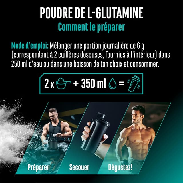 Thumbnail 6 de L-Glutamine en poudre 750 g Premium (100% L-Glutamine, sans additifs, vegan)