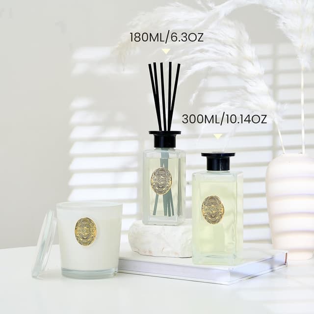 Detalle 2 de M&SENSE Luxury Large Reed Diffuser 300ml – Jasmine Garland, 7-Stick Scent with Natural Essential Oils