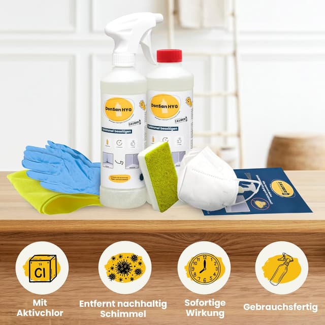 Detalle de Zauberfein Schimmelpilz Entferner Spray (2x 500 ml) mit Aktivchlor für Bad & Keller